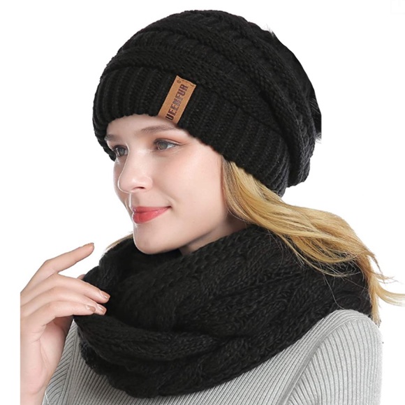 Chunky Hat Scarf Set Cable Knit Beanie Gloves Winter Accessories Womens Woven - Picture 6 of 8